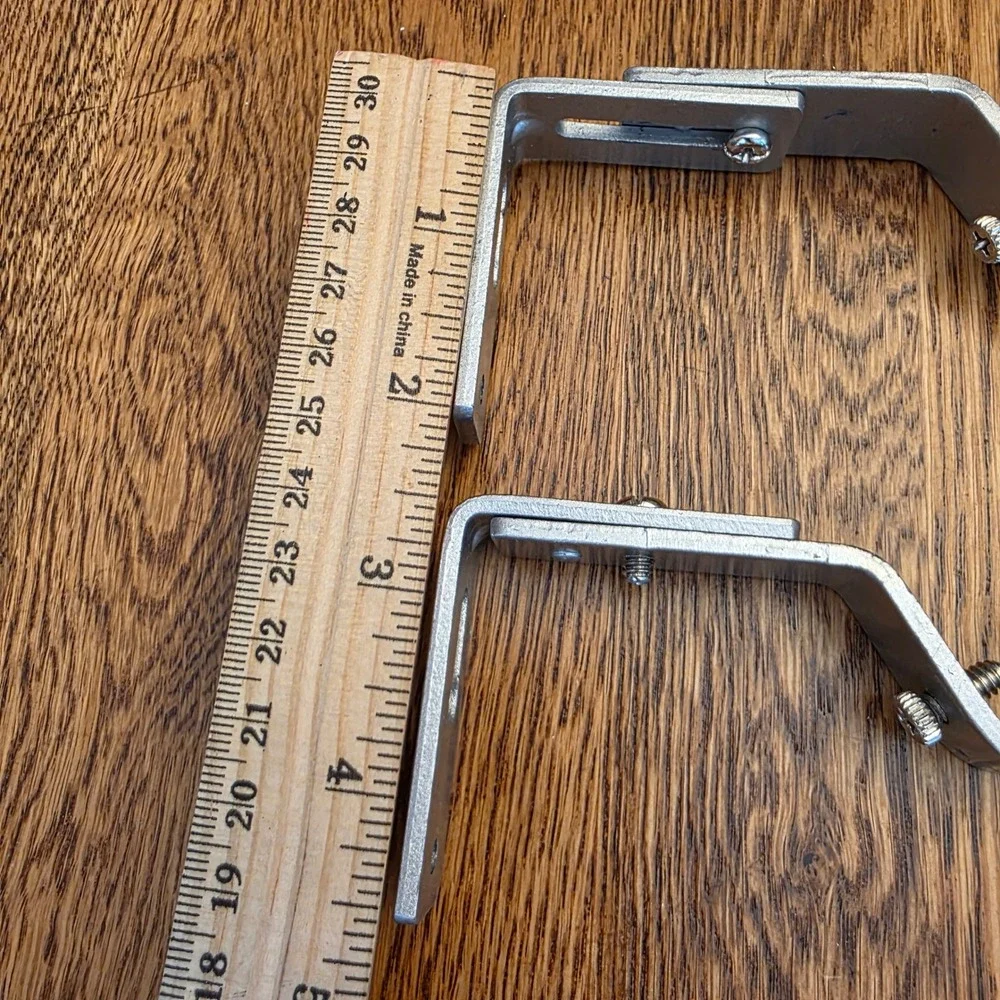 Set of 2 Adjustable Double Curtain‎ Rod Brackets Brushed Nickel Silver Metal